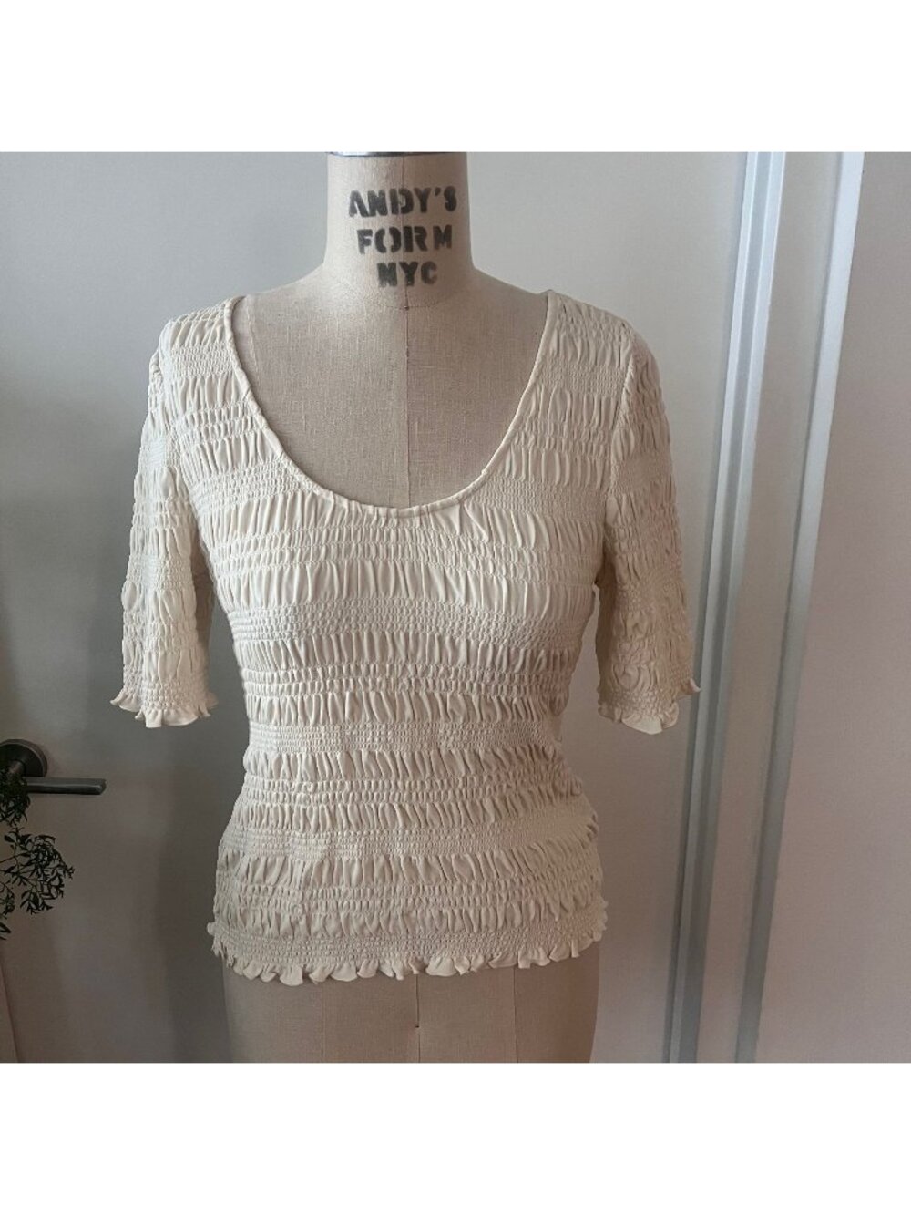 FRAME Ecru Shirred Jersey Top Size Large